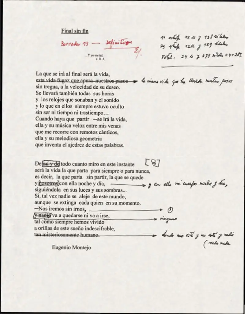 "Final sin fin" by Eugenio Montejo